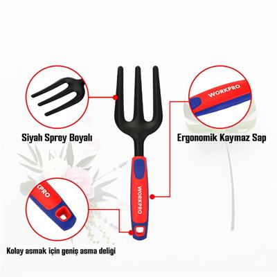 WORKPRO WP331027 290x82mm Çelik Profesyonel Mini Bahçe Çatalı