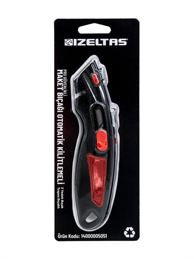 İzeltaş Pro Güvenlikli Otomatik Kitlemeli Trapez Maket Bıçağı (2 Yedek Bıçaklı)