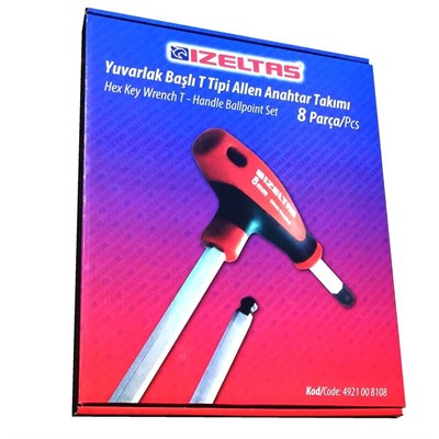İzeltaş T Tipi Yuvarlak Başlı Allen Anahtar Takımı 8 Parça