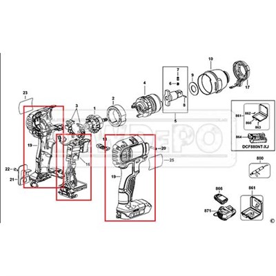 N319341 Dewalt DCF880 Şalter + Gövde Set