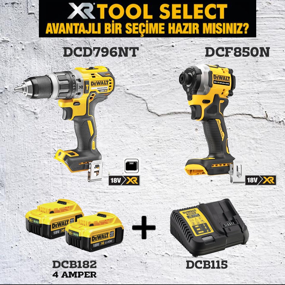 Dewalt DCD796NT Şarjlı Darbeli Vidalama ve DCF850N Şarjlı Darbeli Tornavida