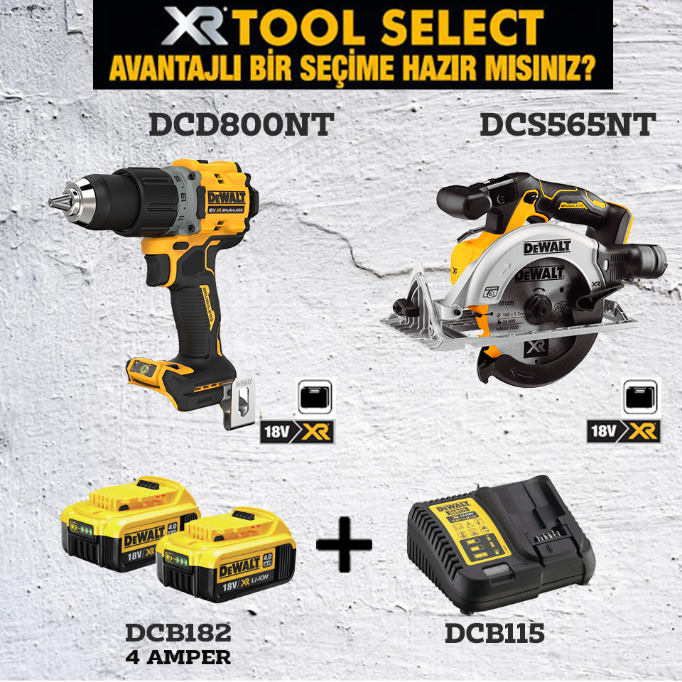 Dewalt DCD800NT Şarjlı Darbeli Vidalama ve DCS565NT Şarjlı Daire Testere