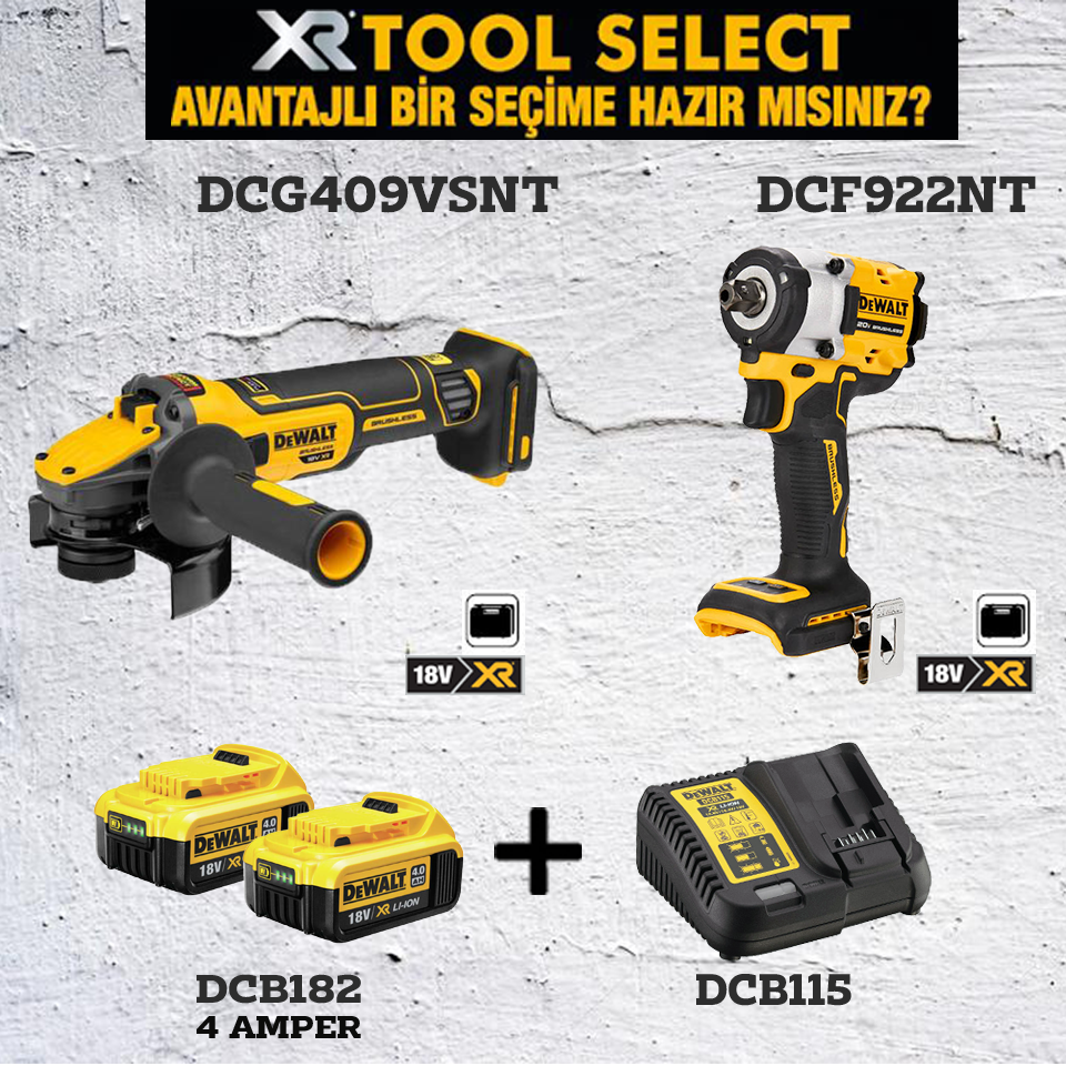 Dewalt DCG409VSNT Şarjlı Avuç Taşlama Ve DCF922NT Şarjlı Somun Sıkma