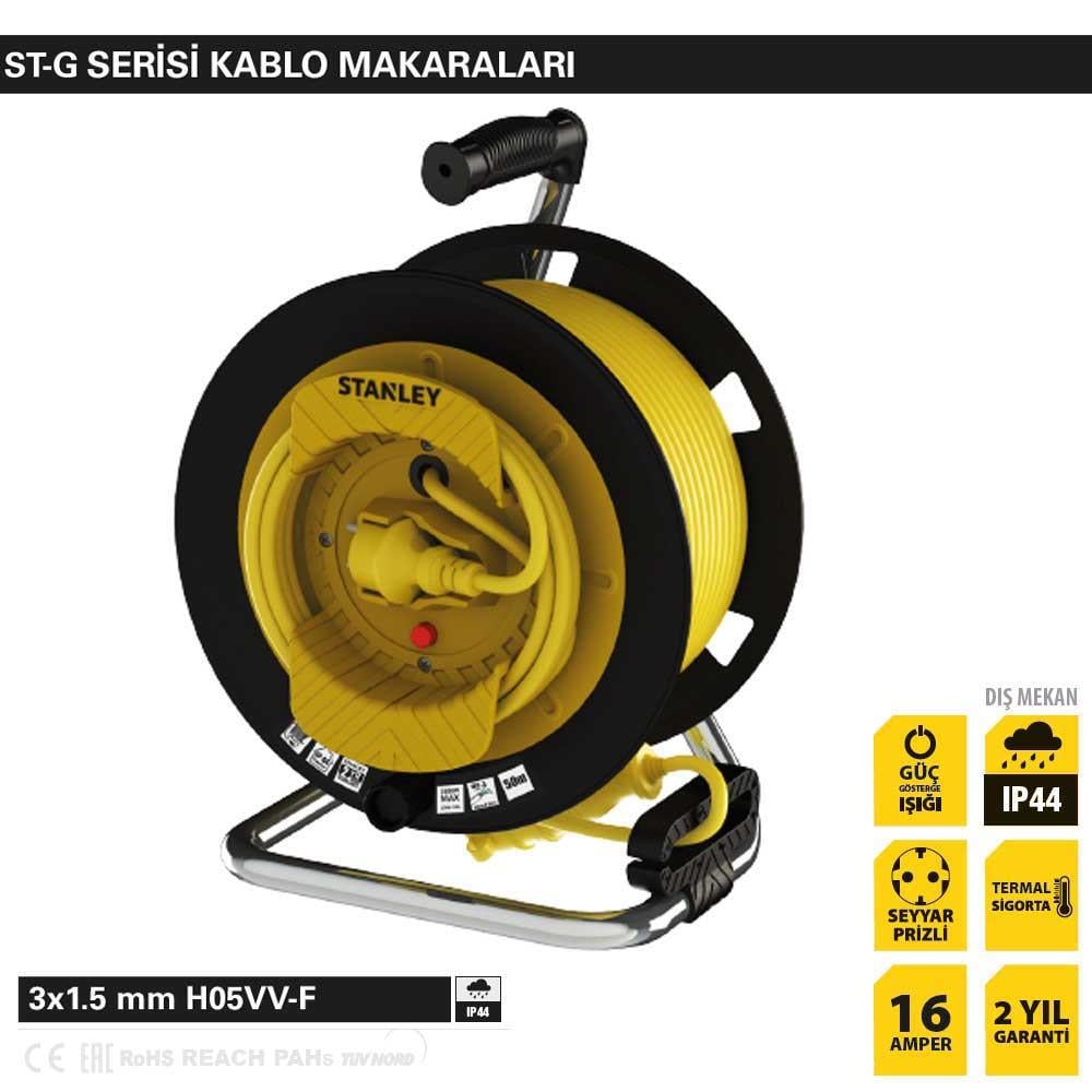 Stanley ST-G IP44 1 Soketli 25+2 Metre Makaralı Kablo 3x1.5 mm