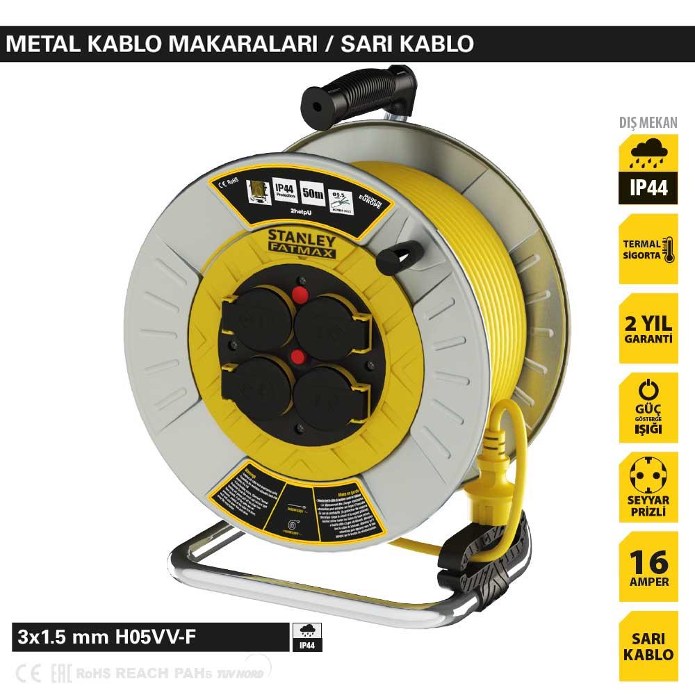 Stanley ST-MC Metal IP44 4 Soketli 40 Metre Makaralı Kablo 3x1.5 mm