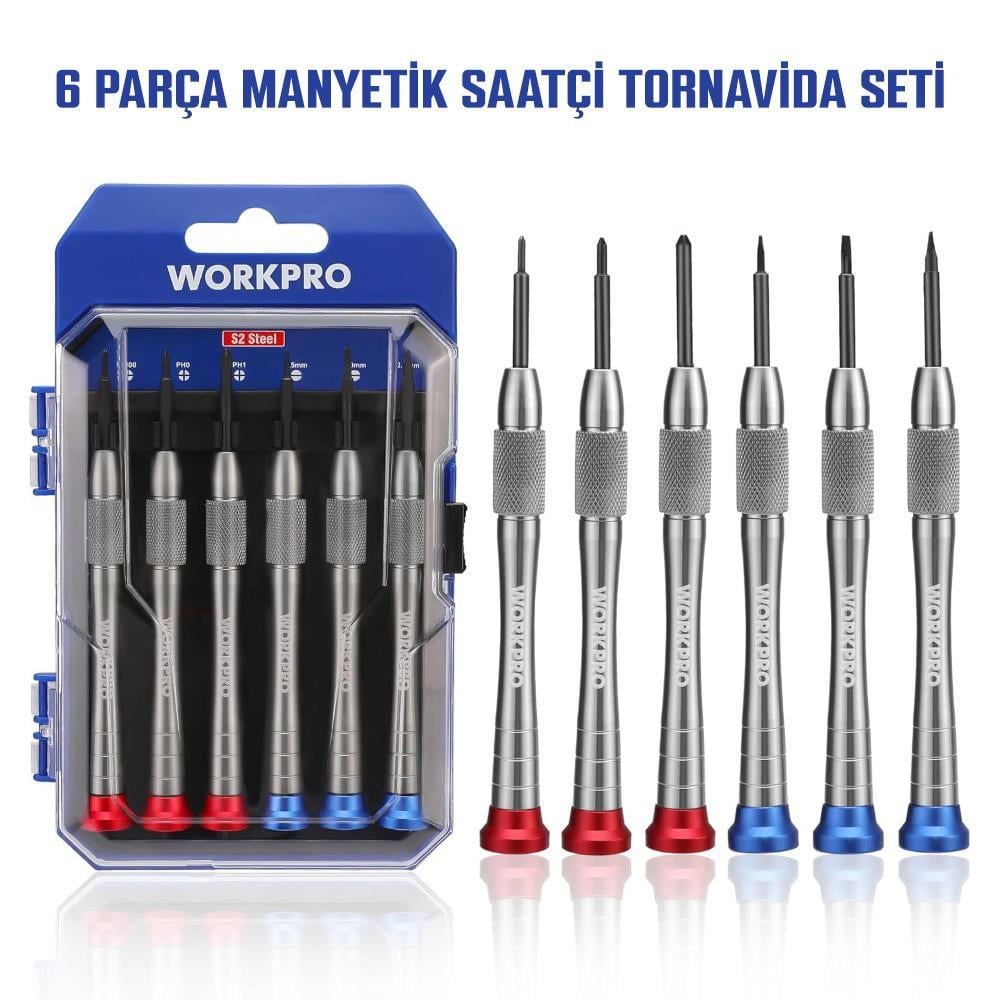 WORKPRO WP200549 6 Parça Profesyonel S2 Manyetik Saatçi Tornavida Seti