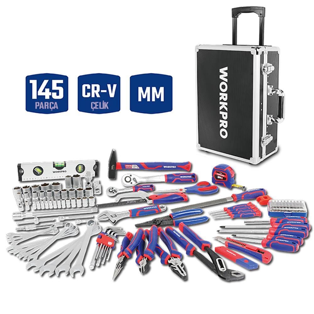 WORKPRO WP209089 145 Parça CR-V Profesyonel El Aleti Tamir Seti Tamir Bakım Çantası