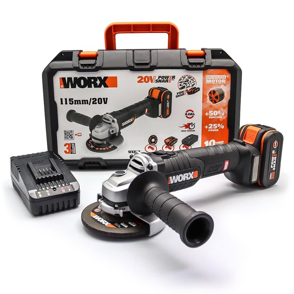 WORX WX813 20Volt 4.0Ah. Li-ion Tek Akülü 115mm Kömürsüz Profesyonel Şarjlı Avuç Taşlama 
