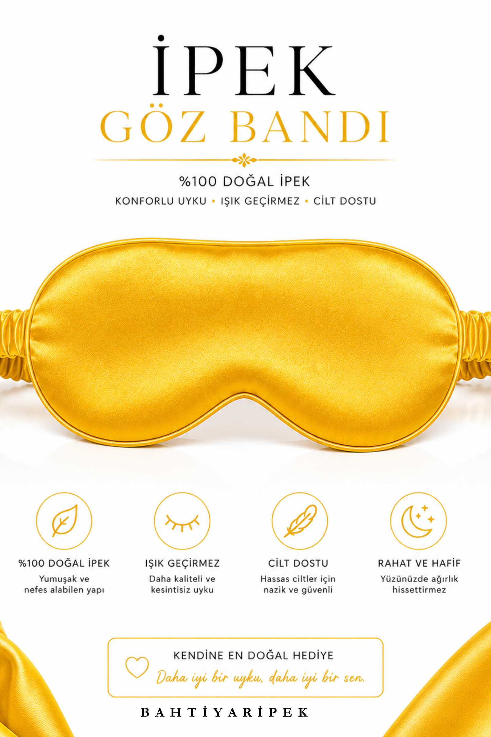 %100 İpek Sarı Göz Bandı  Bahtiyar İpek İpek Göz Bandı