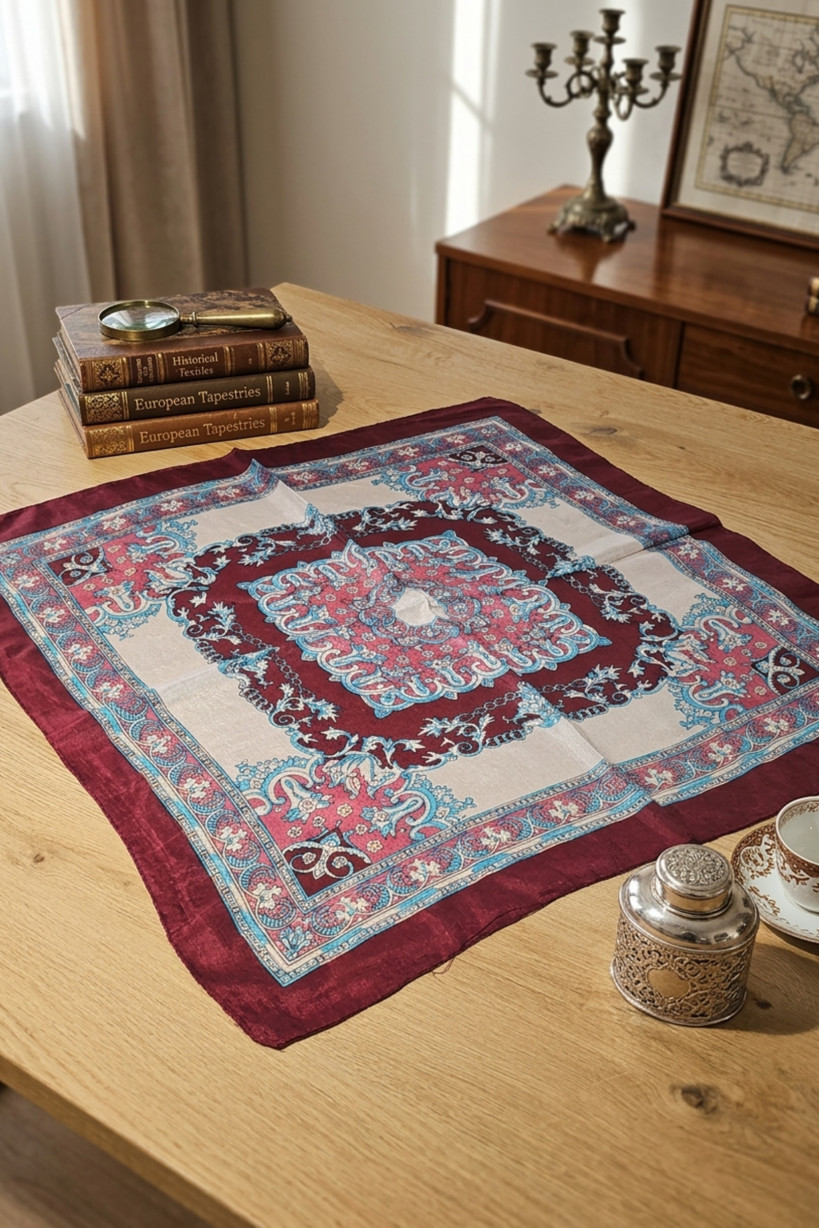 Bordo Klasik Desen İpek Mendil  Bahtiyar İpek İpek Mendil