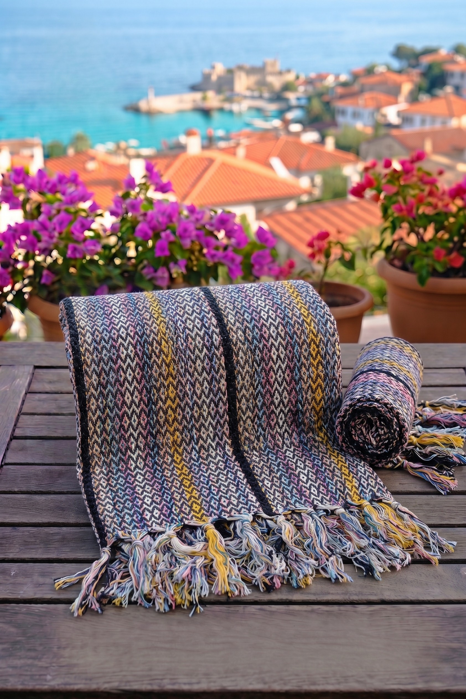 Gri Sarı Çizgili Pamuk Peştemal  Bahtiyar İpek Peştemal
