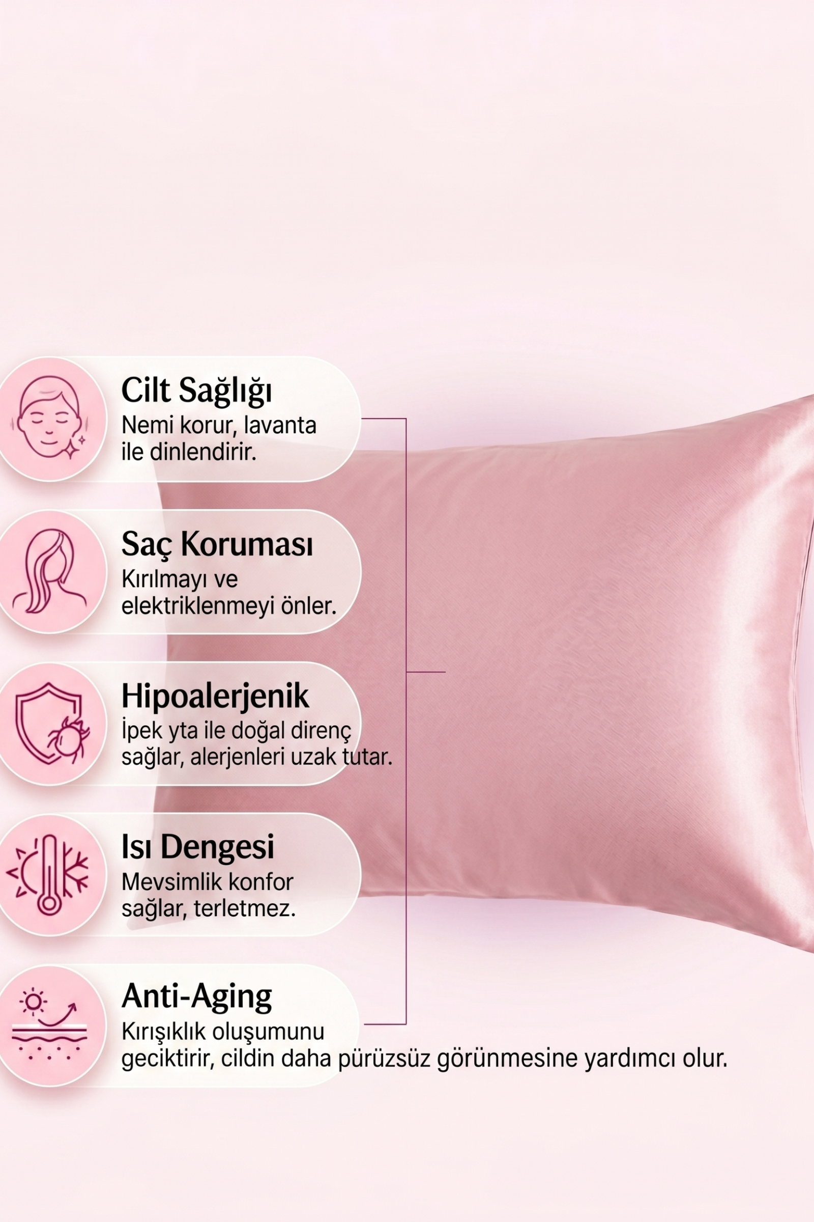 Pudra Pembesi S26 İpek Yastık Kılıfı  Bahtiyar İpek İpek Yastık Kılıfı