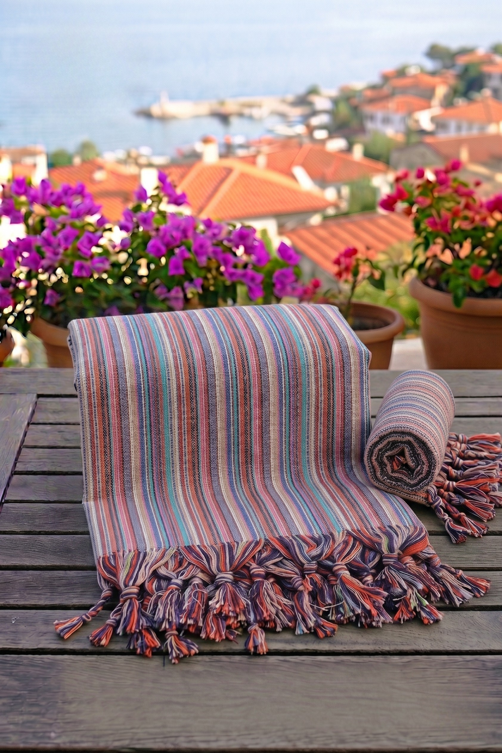 Renkli Çizgili Pamuk Peştemal  Bahtiyar İpek Peştemal