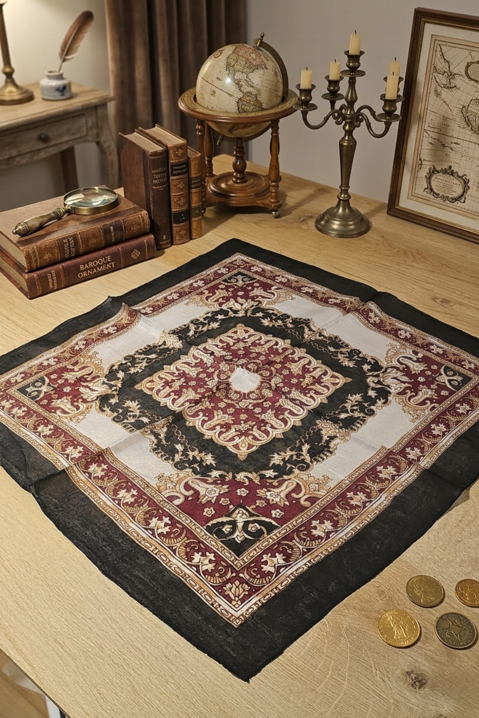 Siyah Klasik Desen İpek Mendil  Bahtiyar İpek İpek Mendil