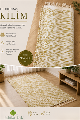 El Dokuma Hardal Sarısı Çizgili Kilim  Bahtiyar İpek Kilim