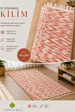 El Dokuma Turuncu Çizgili Kilim  Bahtiyar İpek Kilim