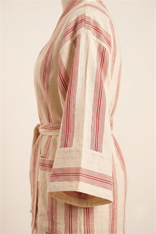 Kırmızı Çizgili Pamuk Kimono  Bahtiyar İpek Kimono