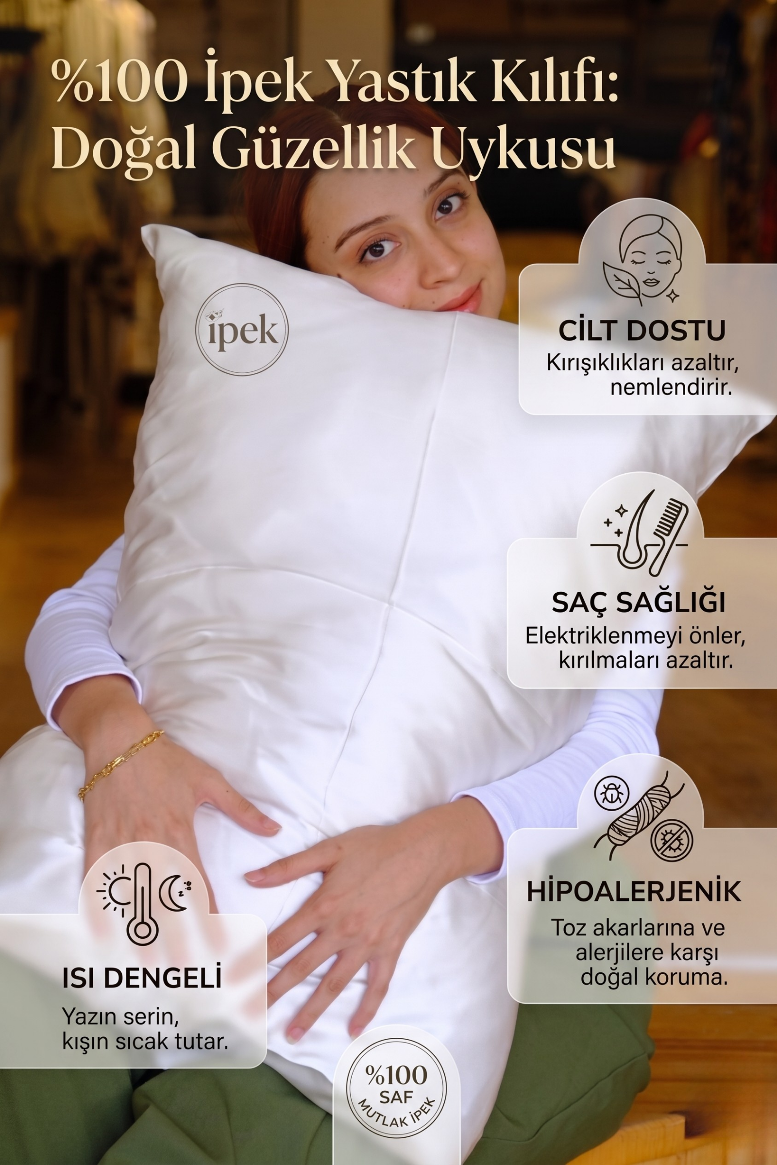 Beyaz Ham Renk İpek Yastık Kılıfı  Bahtiyar İpek İpek Yastık Kılıfı