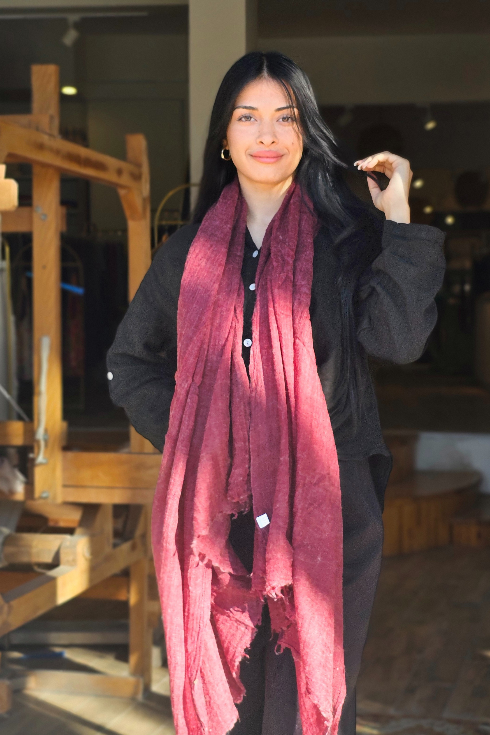 Bordo İpek Kaşmir Baş Örtüsü Şal  Bahtiyar İpek Şal