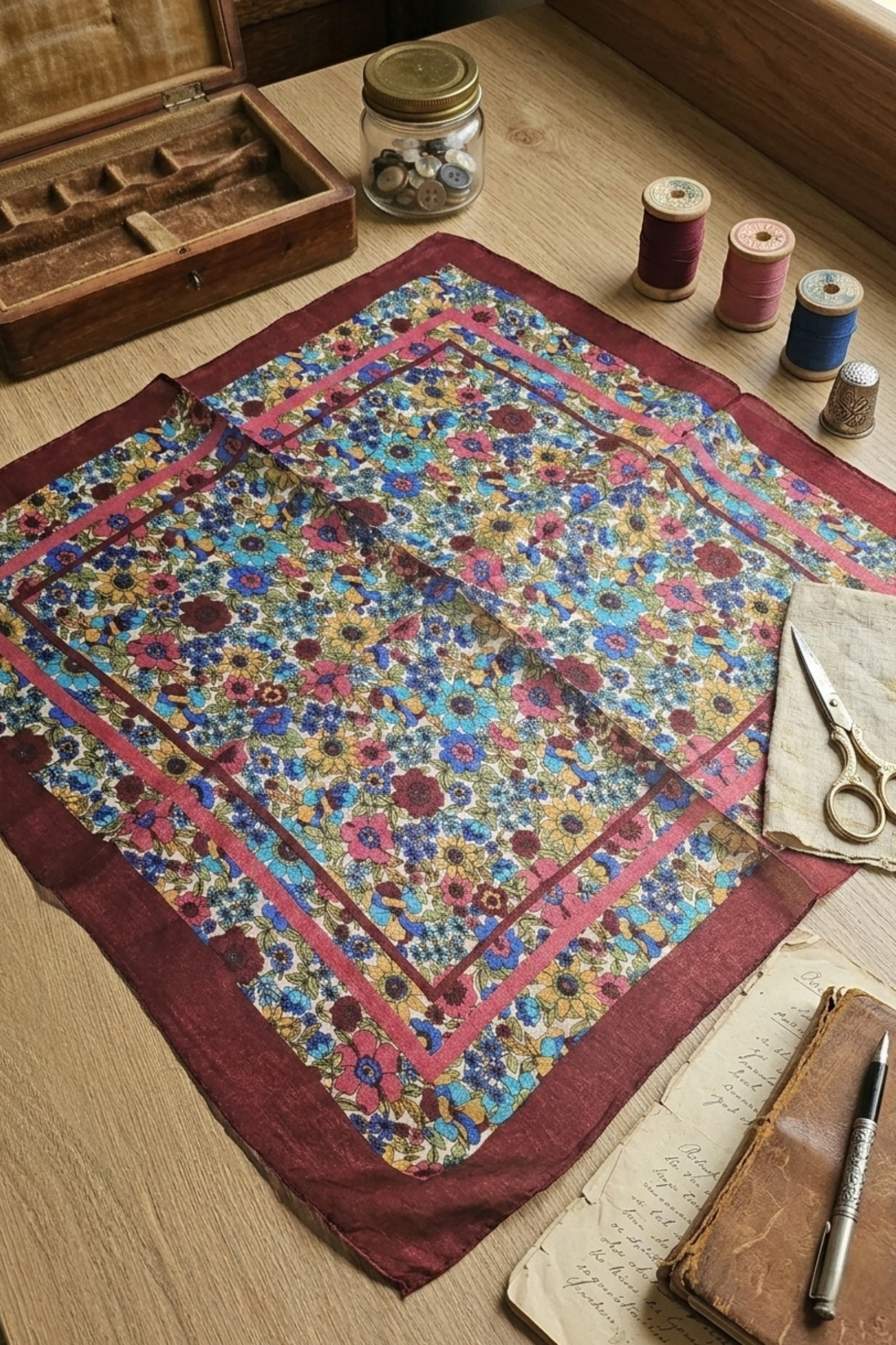 Bordo Liberty Desen İpek Mendil  Bahtiyar İpek İpek Mendil