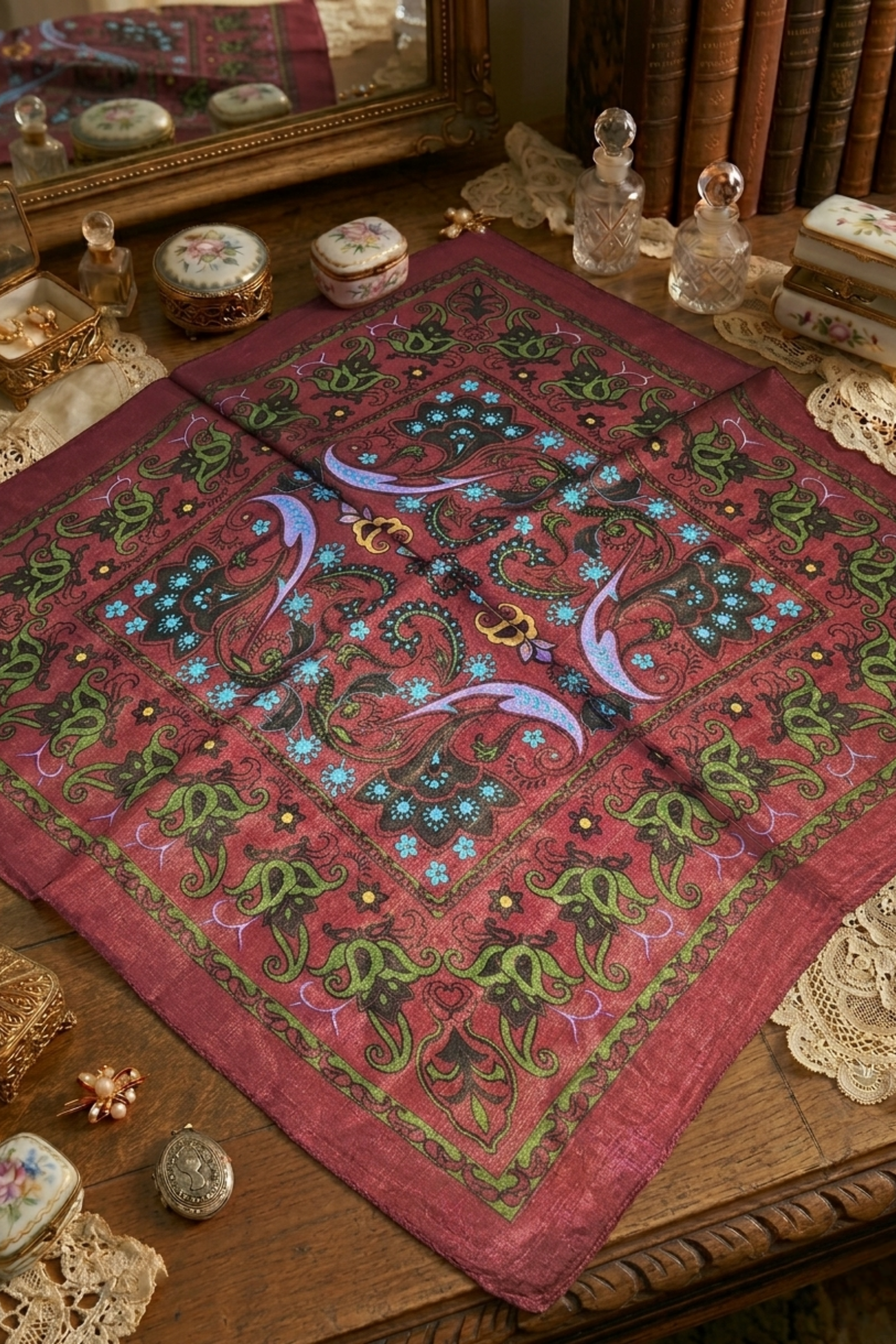 Bordo Rumi Desen İpek Mendil  Bahtiyar İpek İpek Mendil
