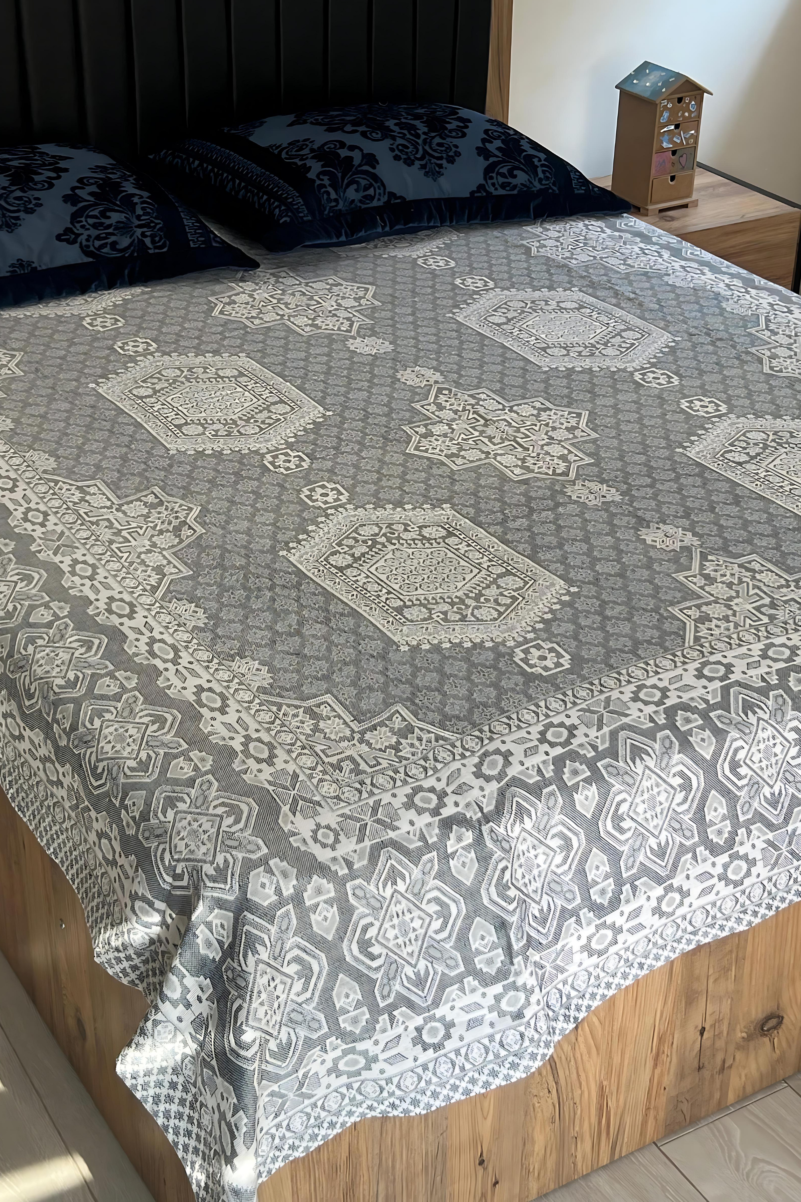 Gri Geniş Desenli Yöresel Pike  Bahtiyar İpek Pike