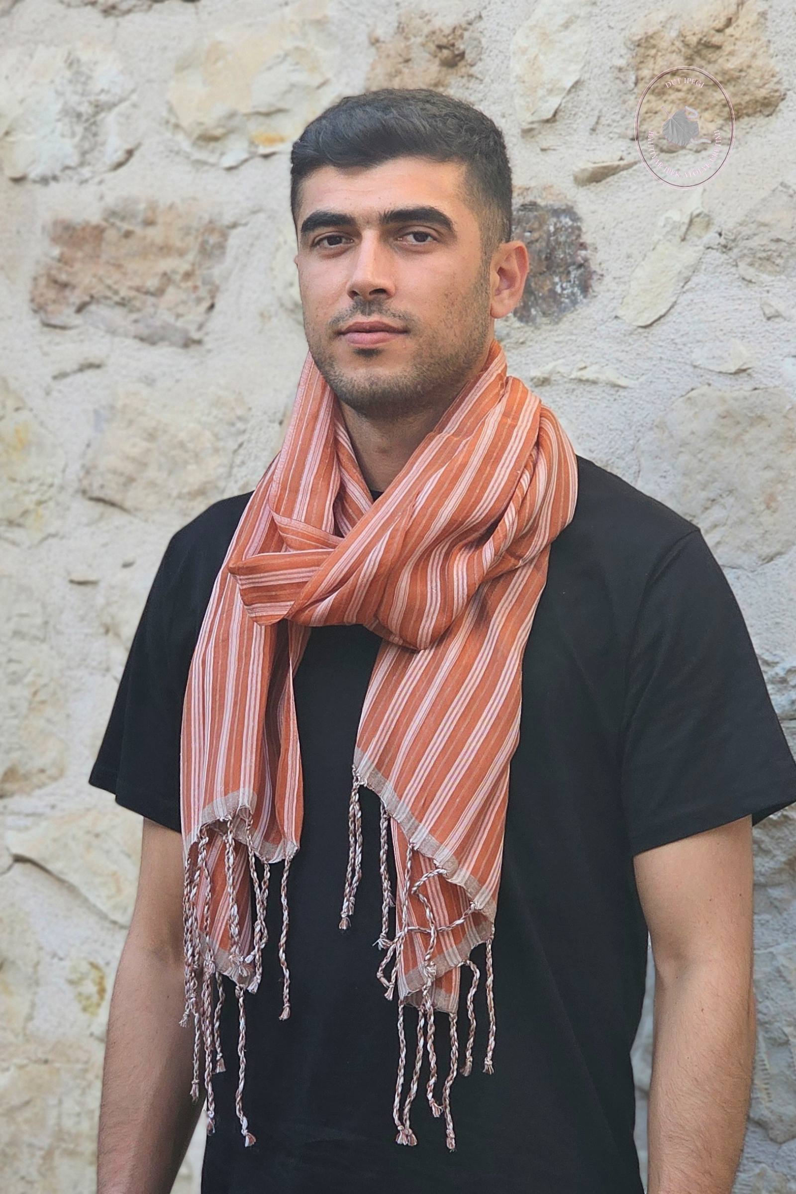 Kiremit İpek Pamuk El Dokuma Erkek Kaşkol  Bahtiyar İpek Kaşkol