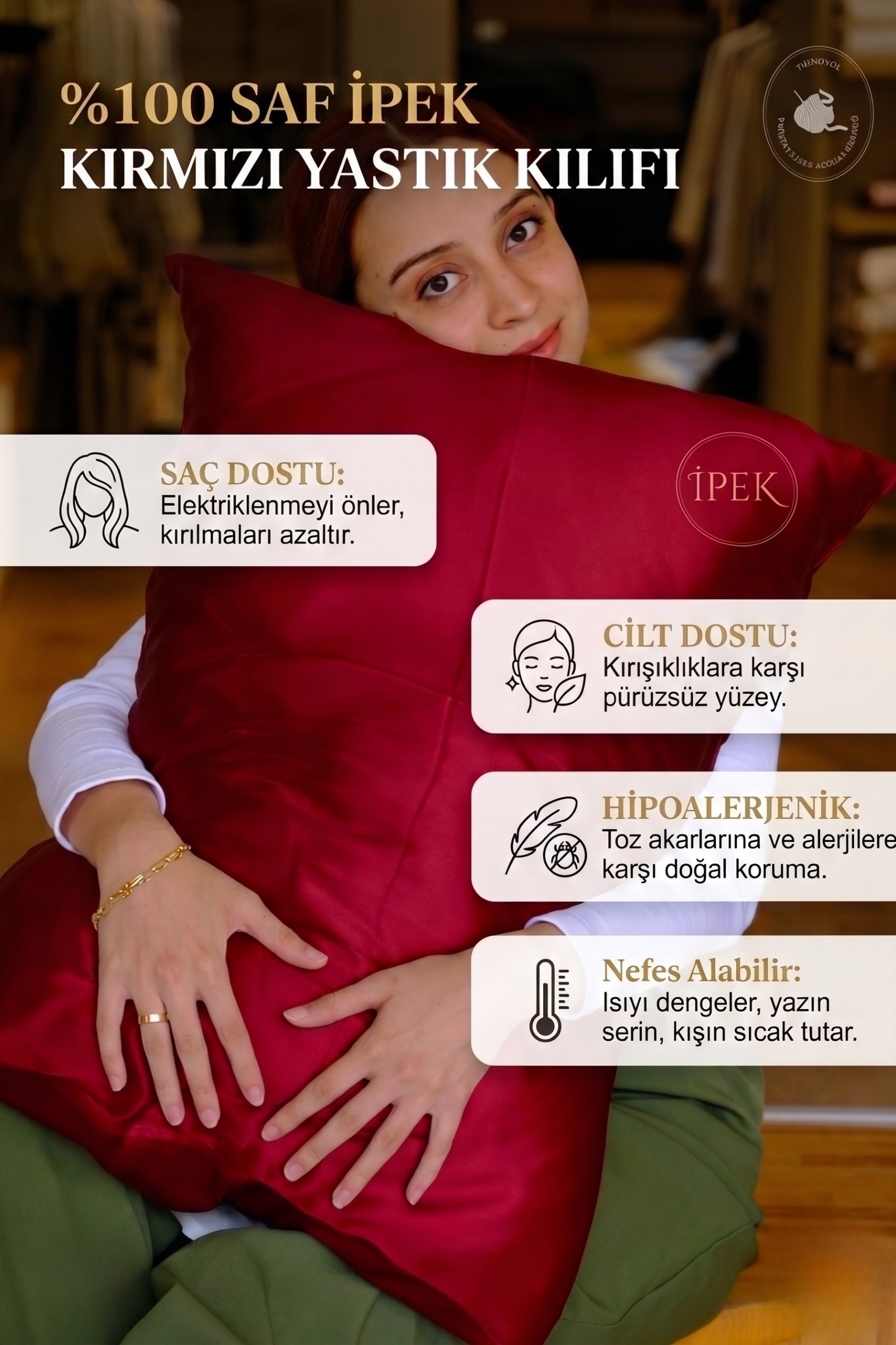Kırmızı İpek Yastık Kılıfı  Bahtiyar İpek İpek Yastık Kılıfı