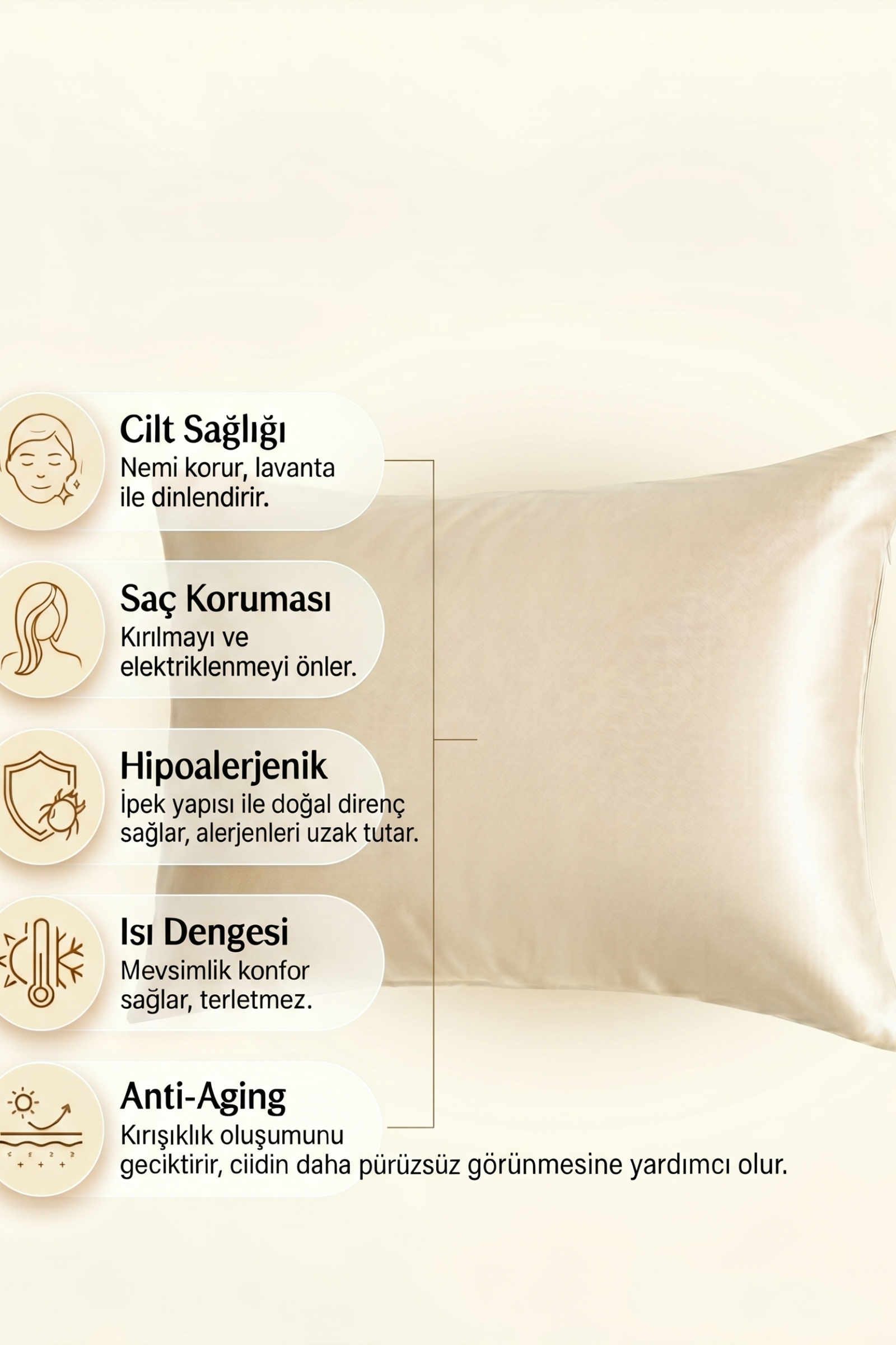 Krem S55 İpek Yastık Kılıfı  Bahtiyar İpek İpek Yastık Kılıfı