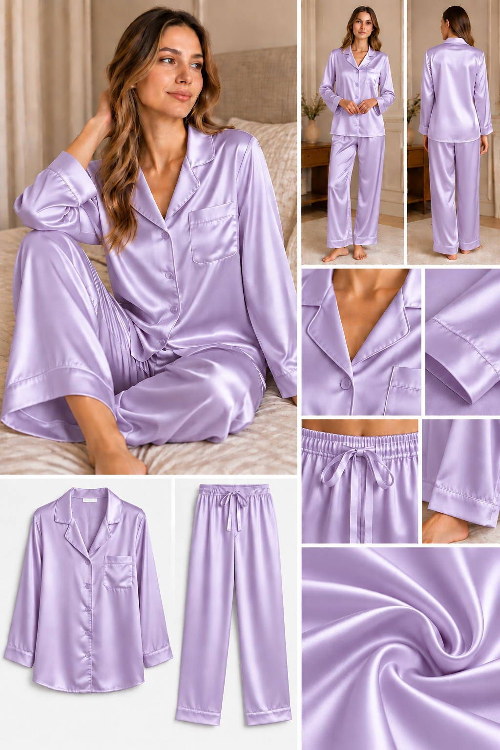 Lavanta Uzun Kol İpek Pijama Takımı  Bahtiyar İpek İpek Pijama Takımı