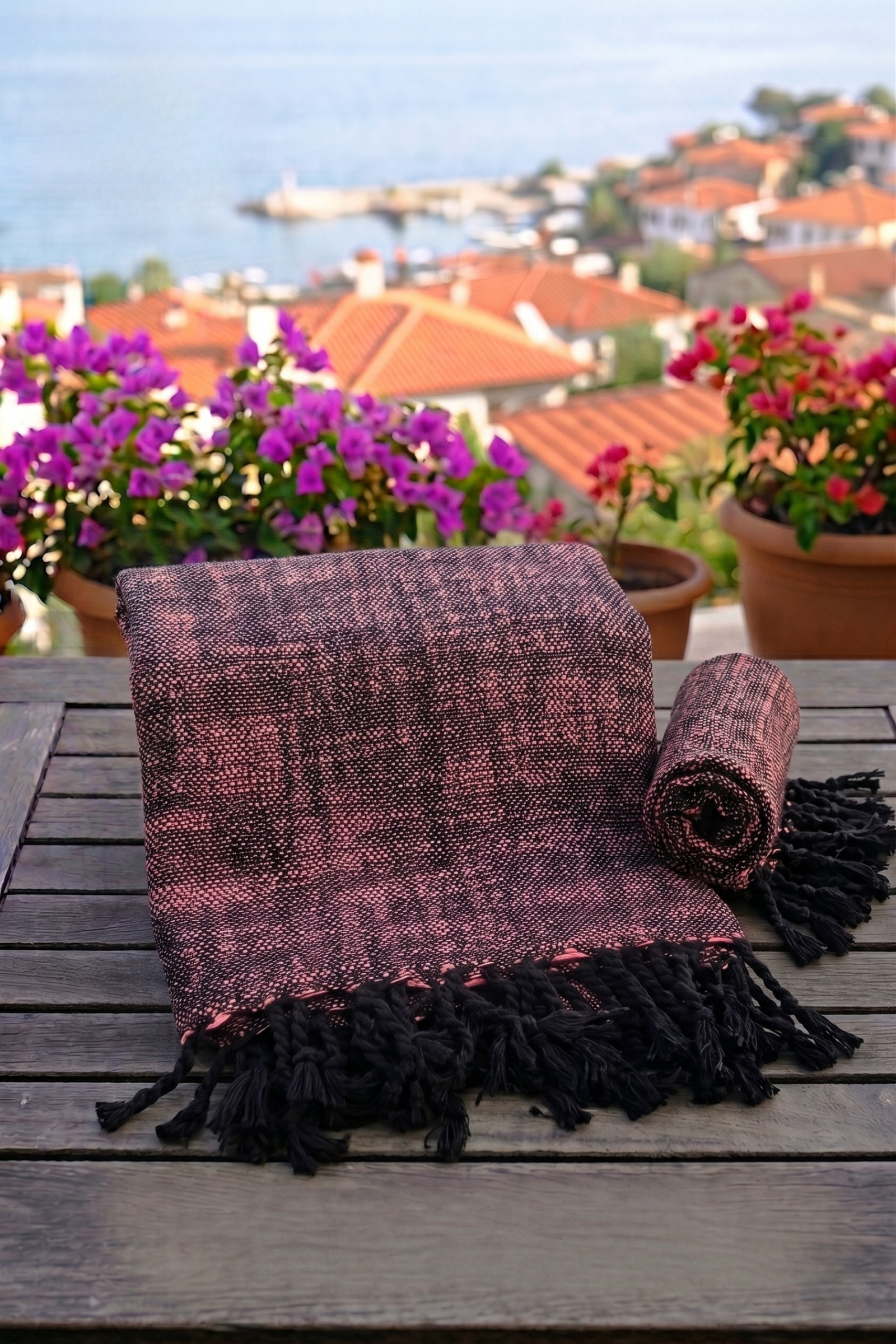 Pembe Siyah Keten El Dokuma Peştemal  Bahtiyar İpek Peştemal