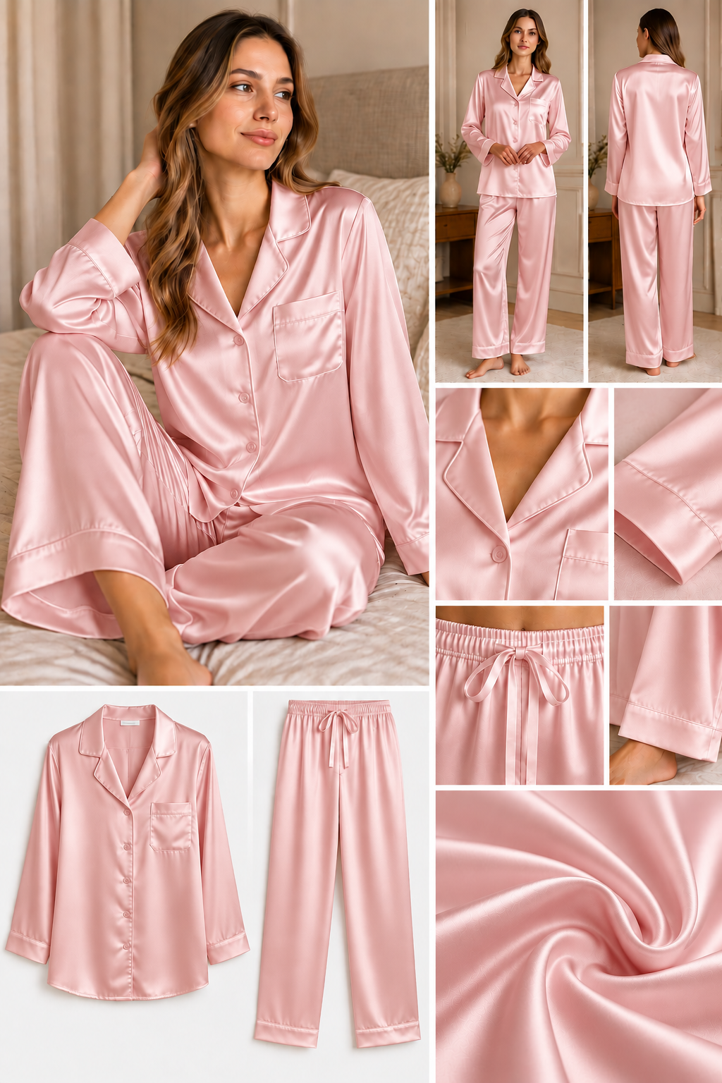 Pembe Uzun Kol İpek Pijama Takımı  Bahtiyar İpek İpek Pijama Takımı