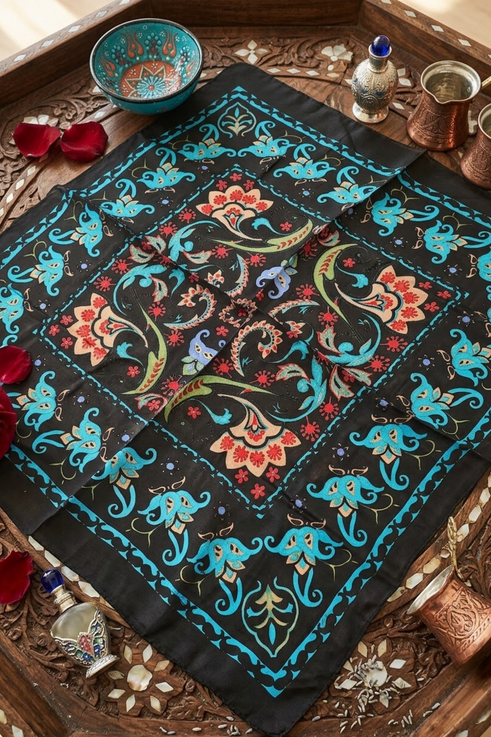 Siyah Rumi Desen İpek Mendil  Bahtiyar İpek İpek Mendil