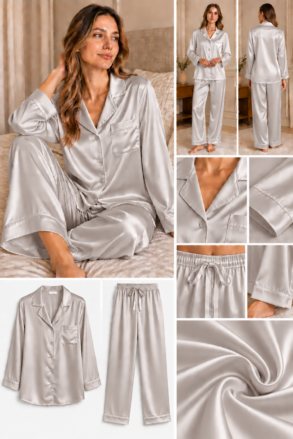 Taş Uzun Kol İpek Pijama Takımı  Bahtiyar İpek İpek Pijama Takımı