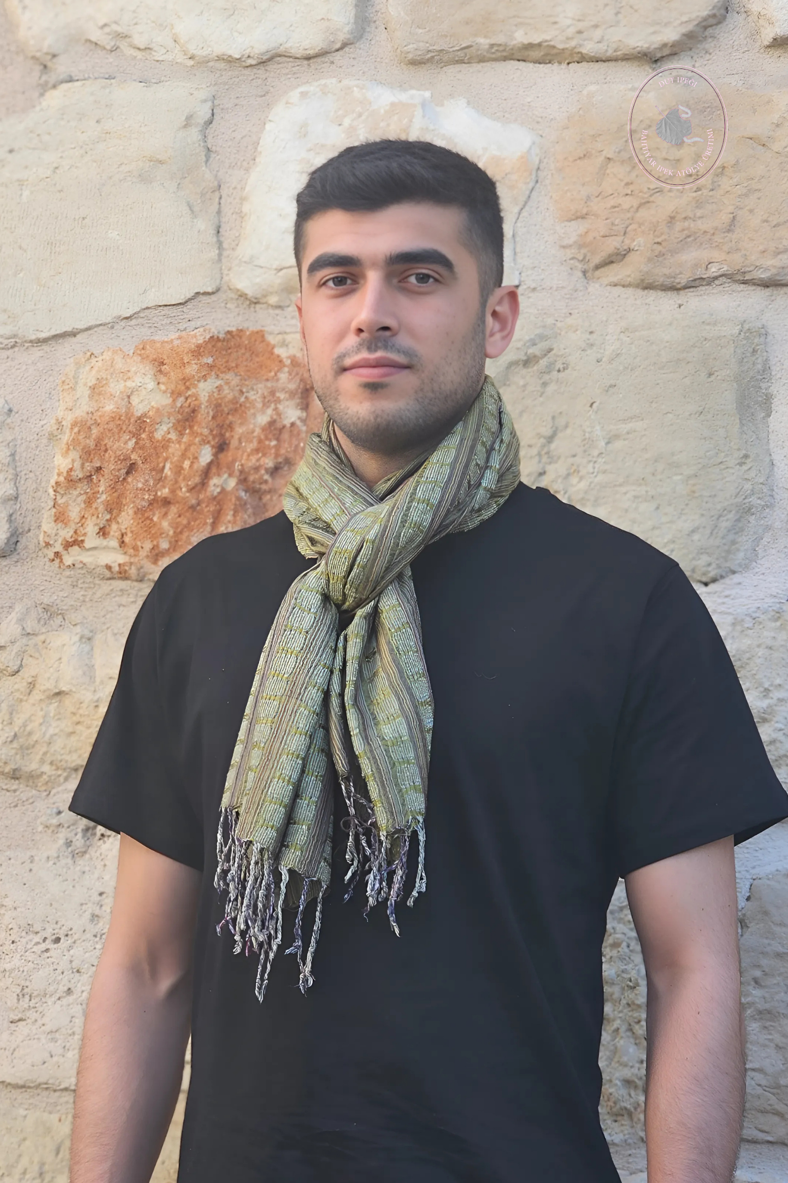 Yeşil İbrişim İpek Erkek Kaşkol  Bahtiyar İpek Kaşkol