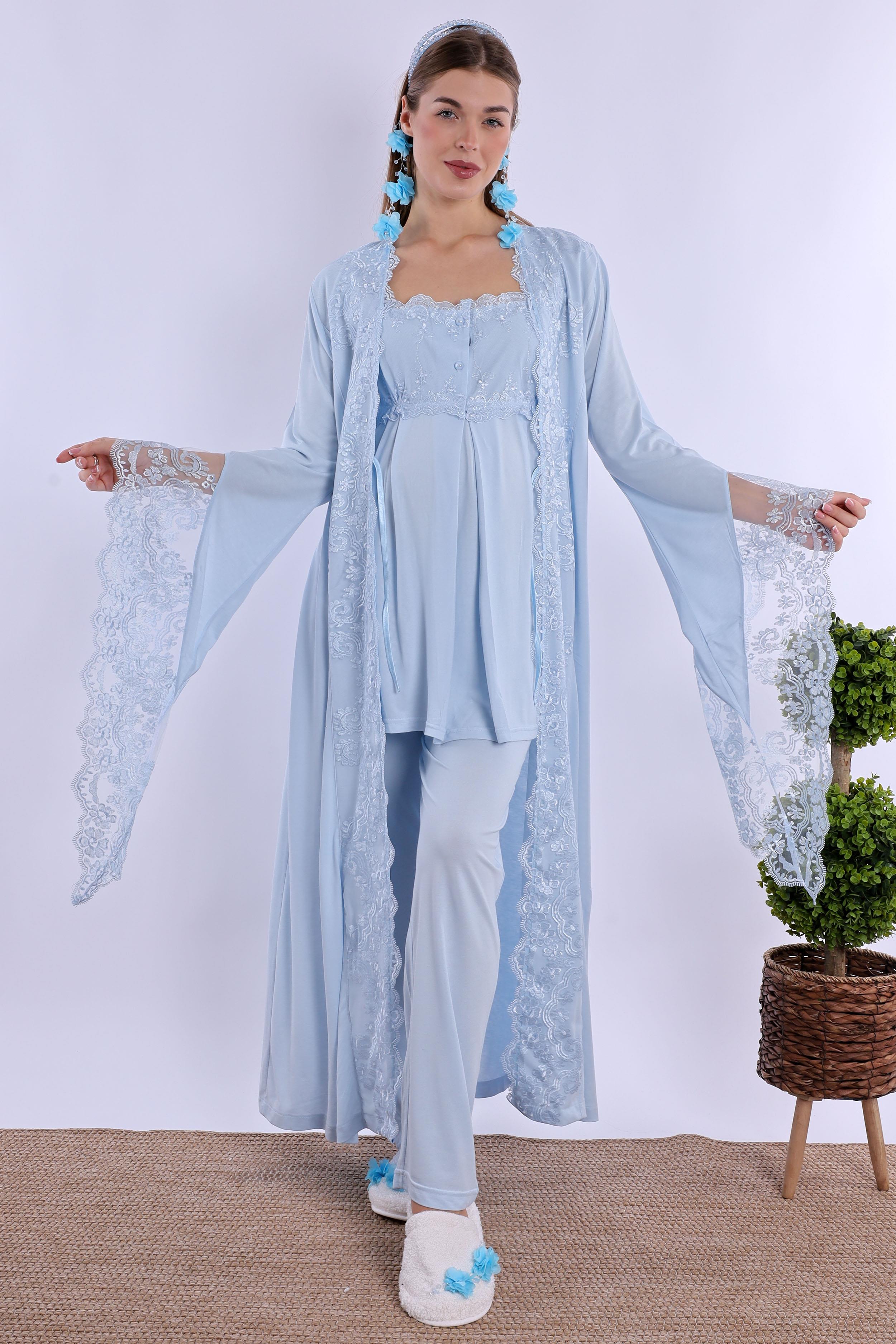 230182 Mavi Sabahlıklı Hamile Lohusa Pijama Takımı