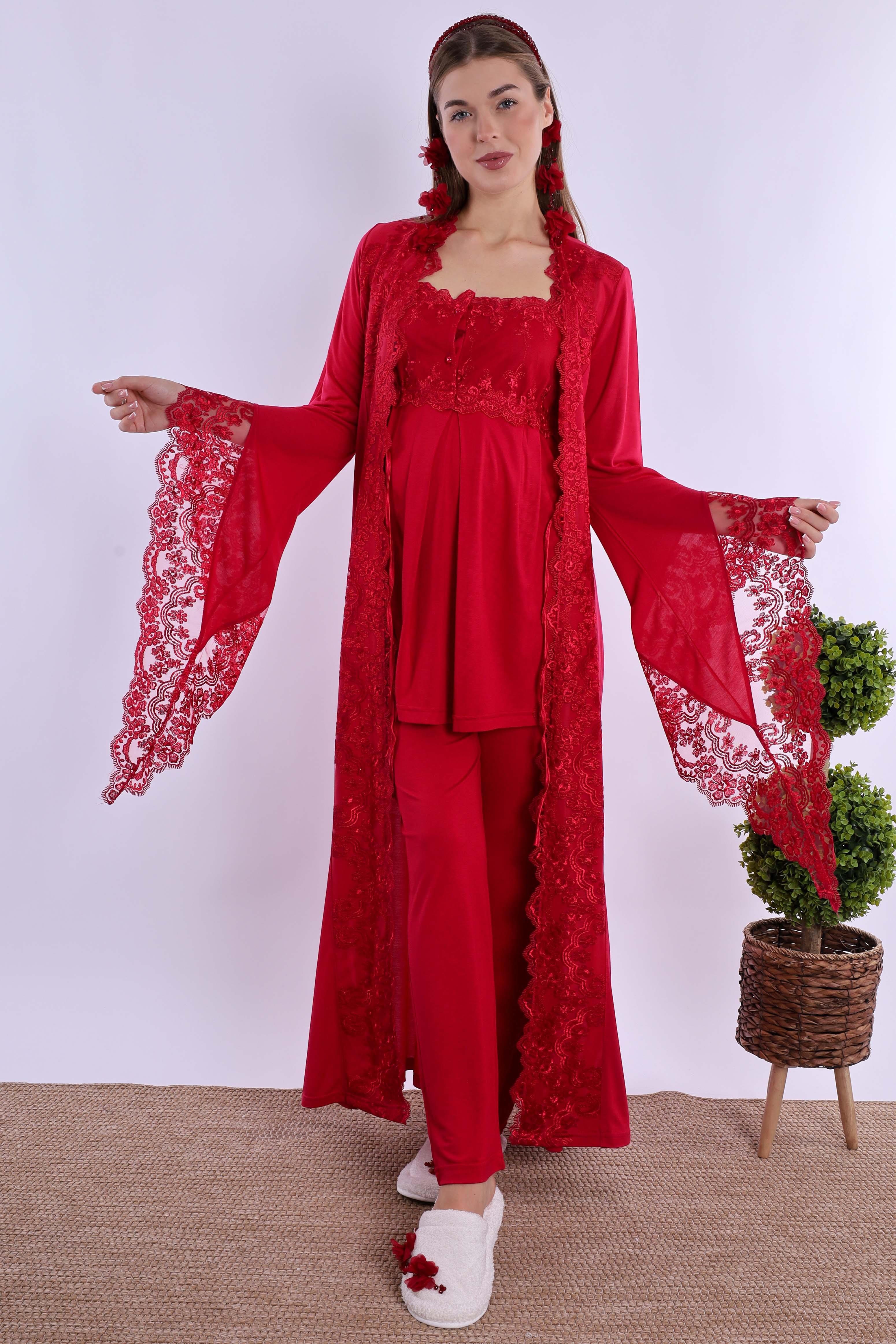 230182 Vişne Sabahlıklı Hamile Lohusa Pijama Takımı