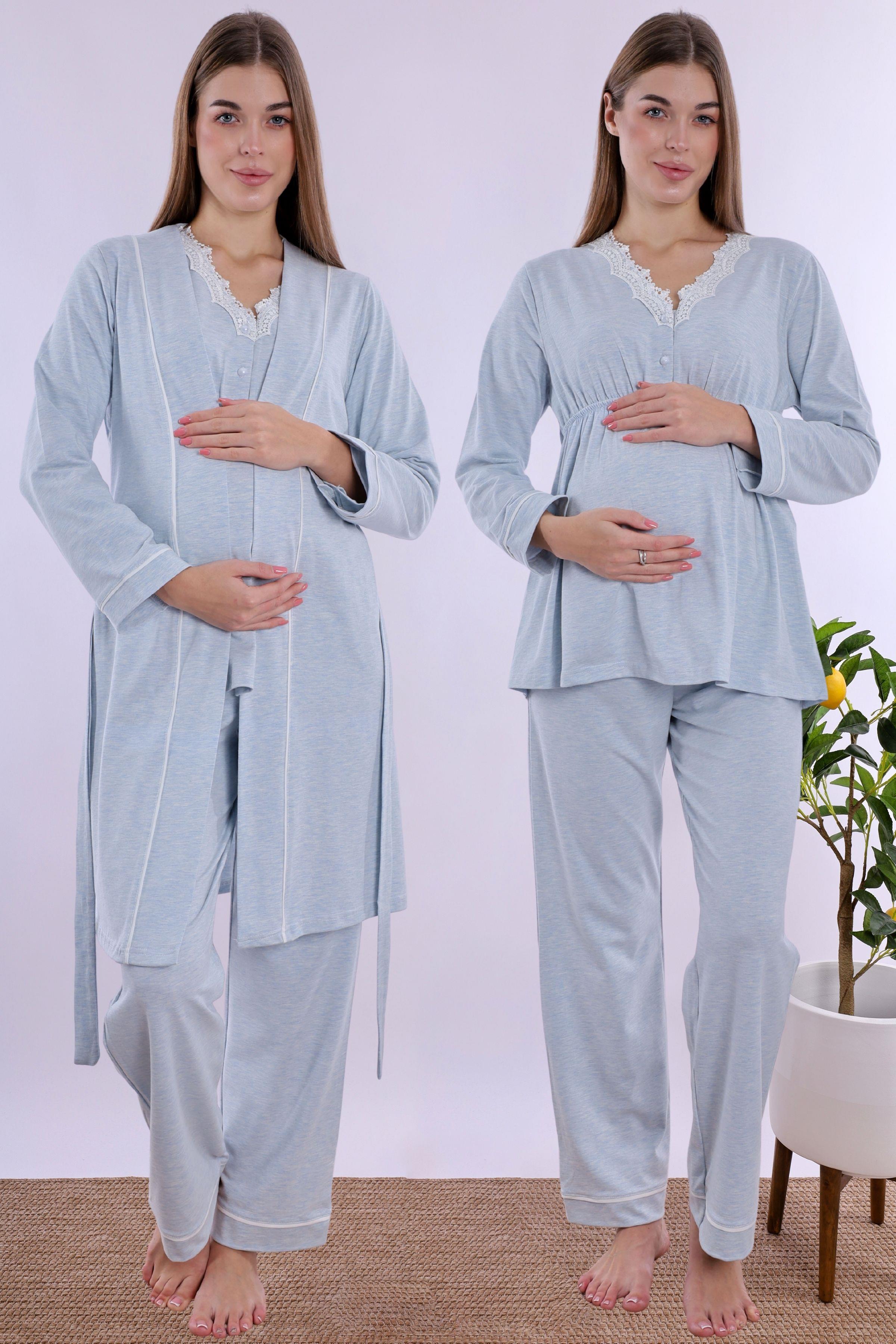 230542 Mavi Sabahlıklı Hamile Lohusa Pijama Takımı
