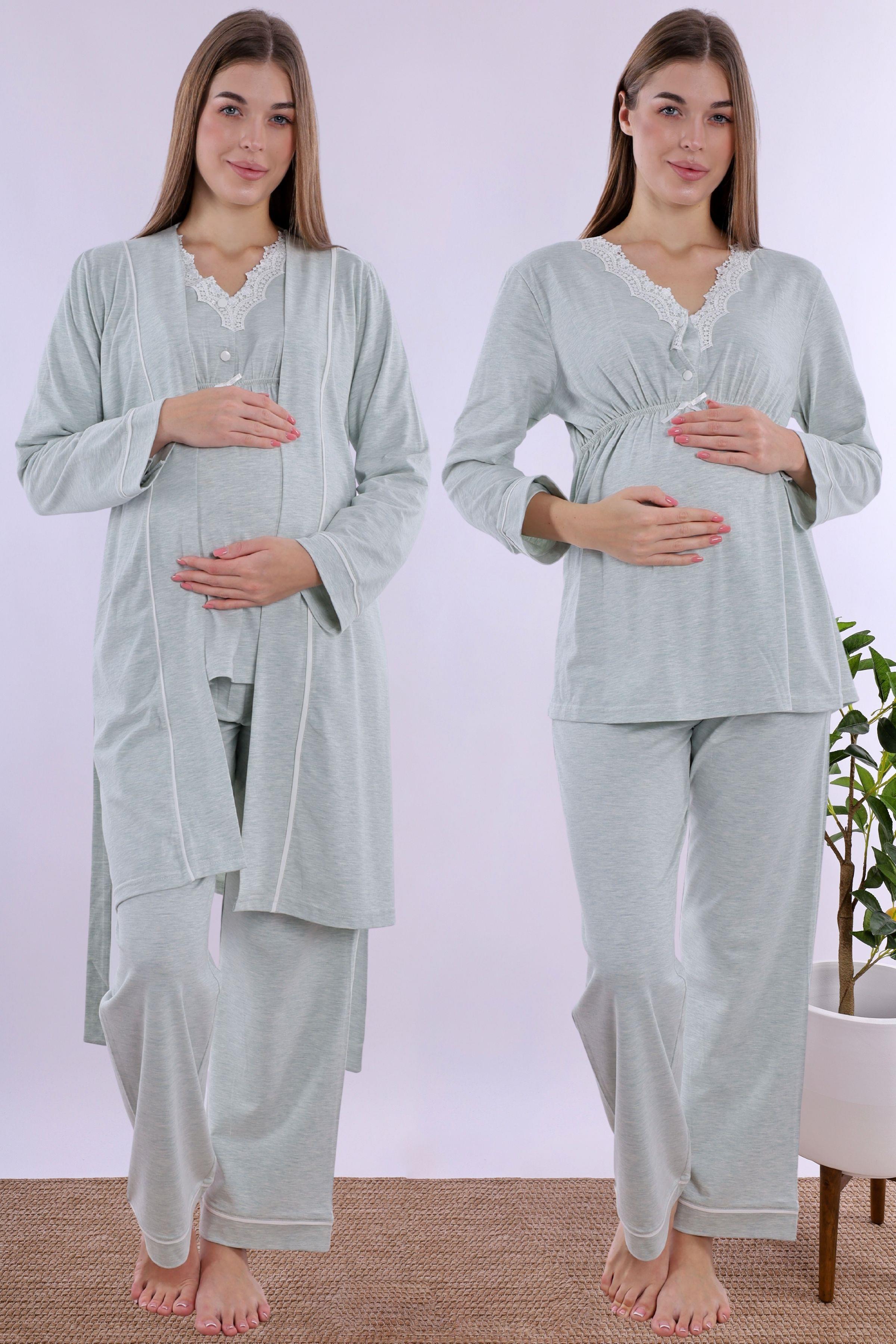 230542 Yeşil Sabahlıklı Hamile Lohusa Pijama Takımı