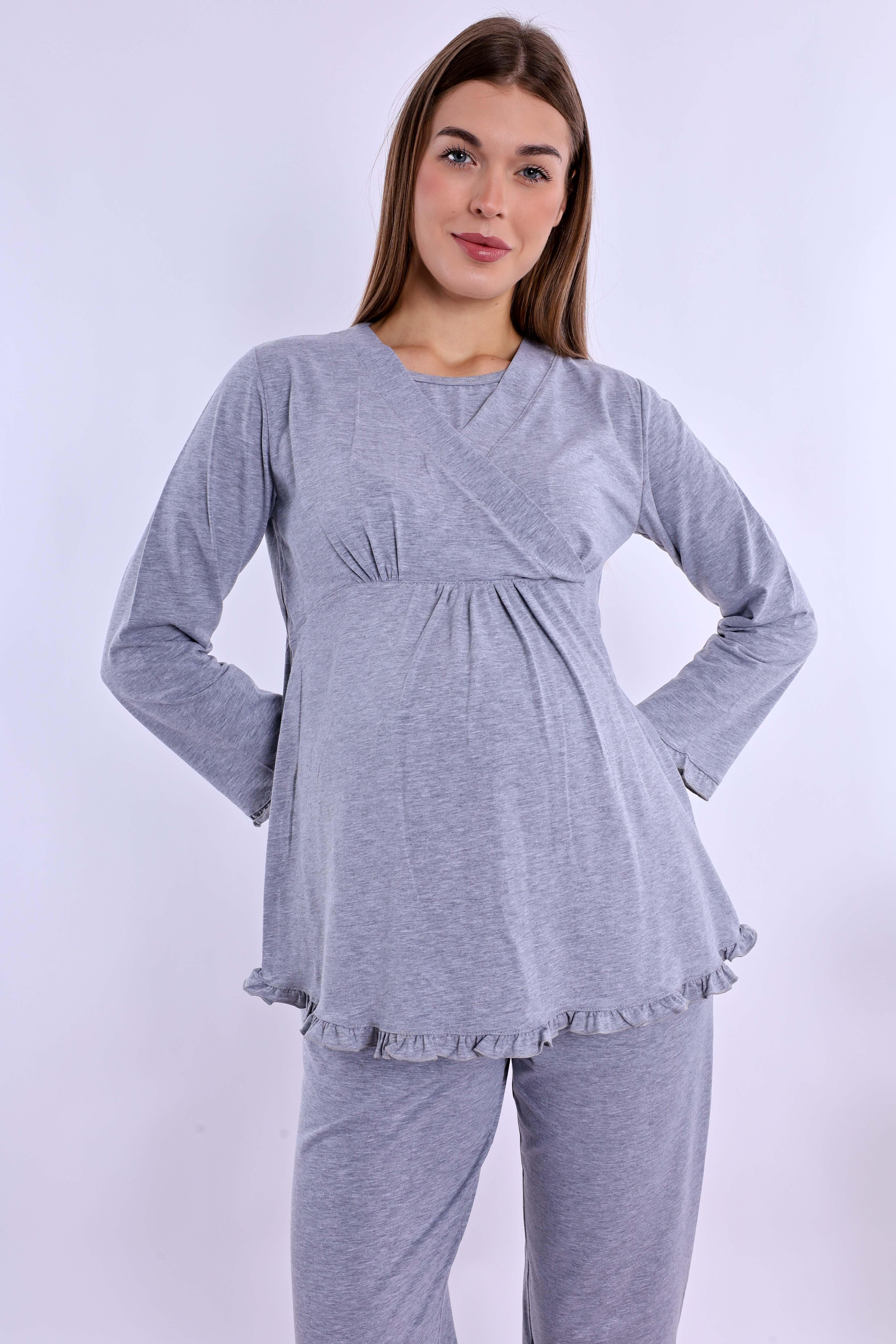 240422 Gri Hamile Lohusa Pijama Takımı