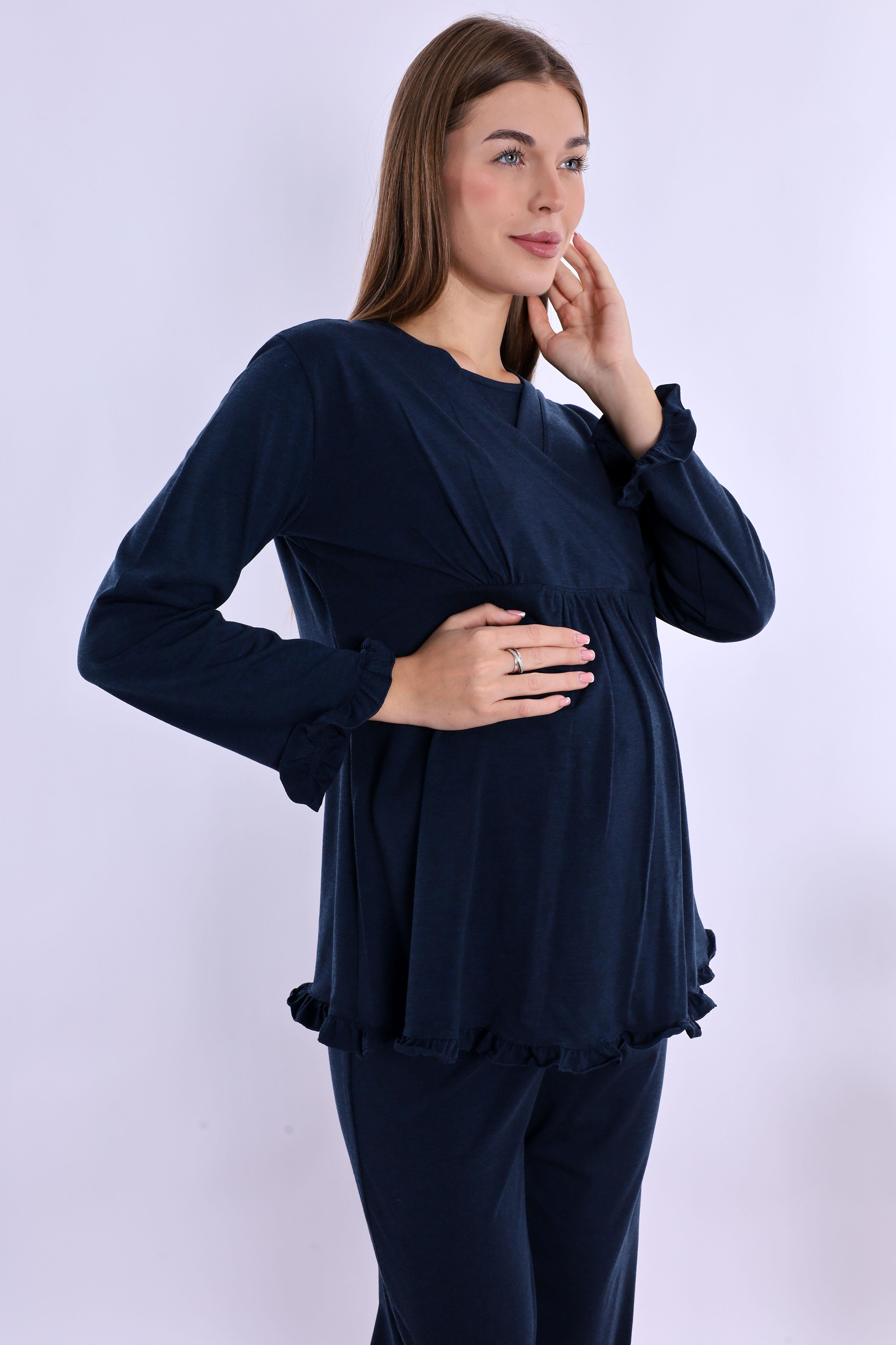 240422 Lacivert Hamile Lohusa Pijama Takımı