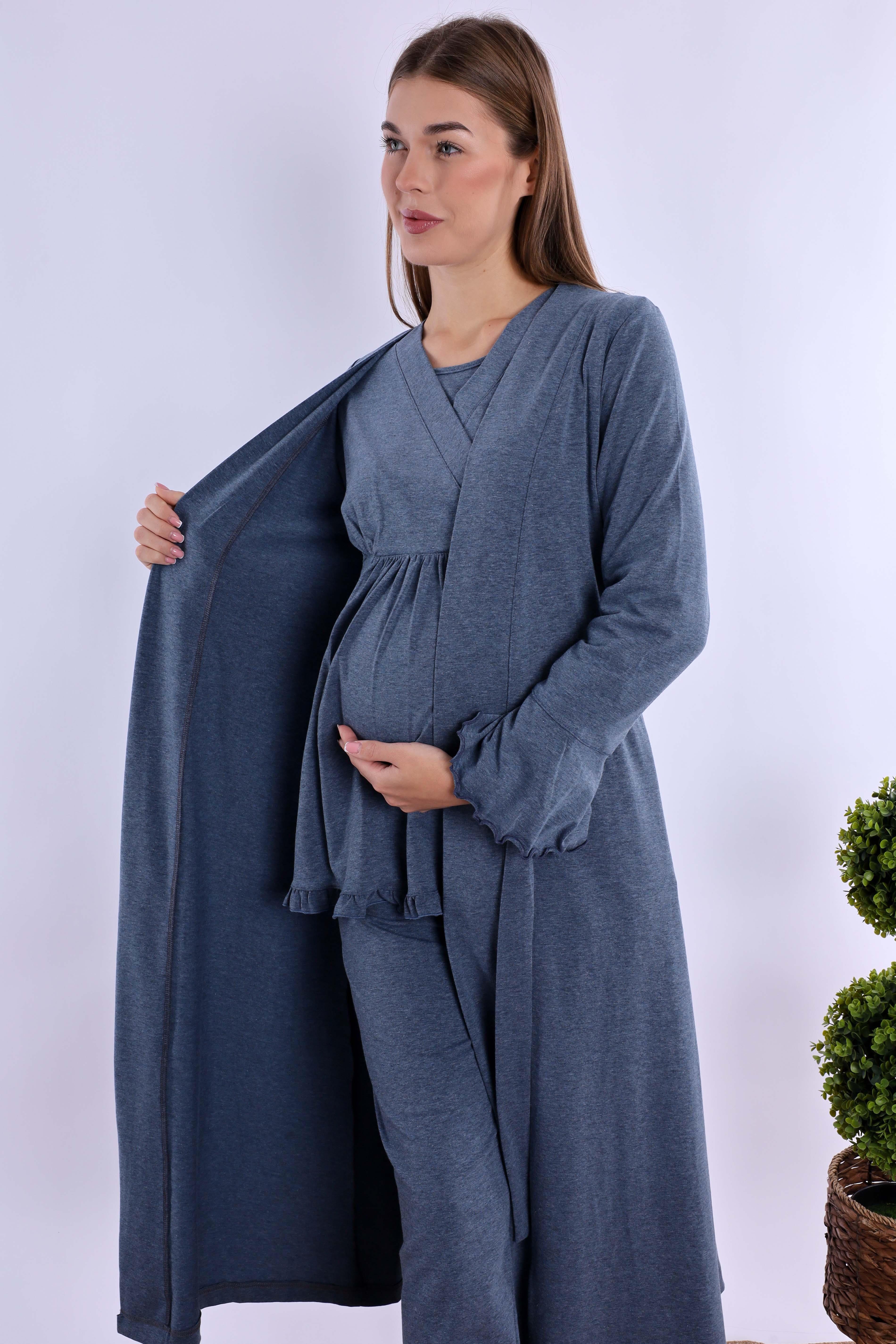 240442 İndigo Sabahlıklı Hamile Lohusa Pijama Takımı