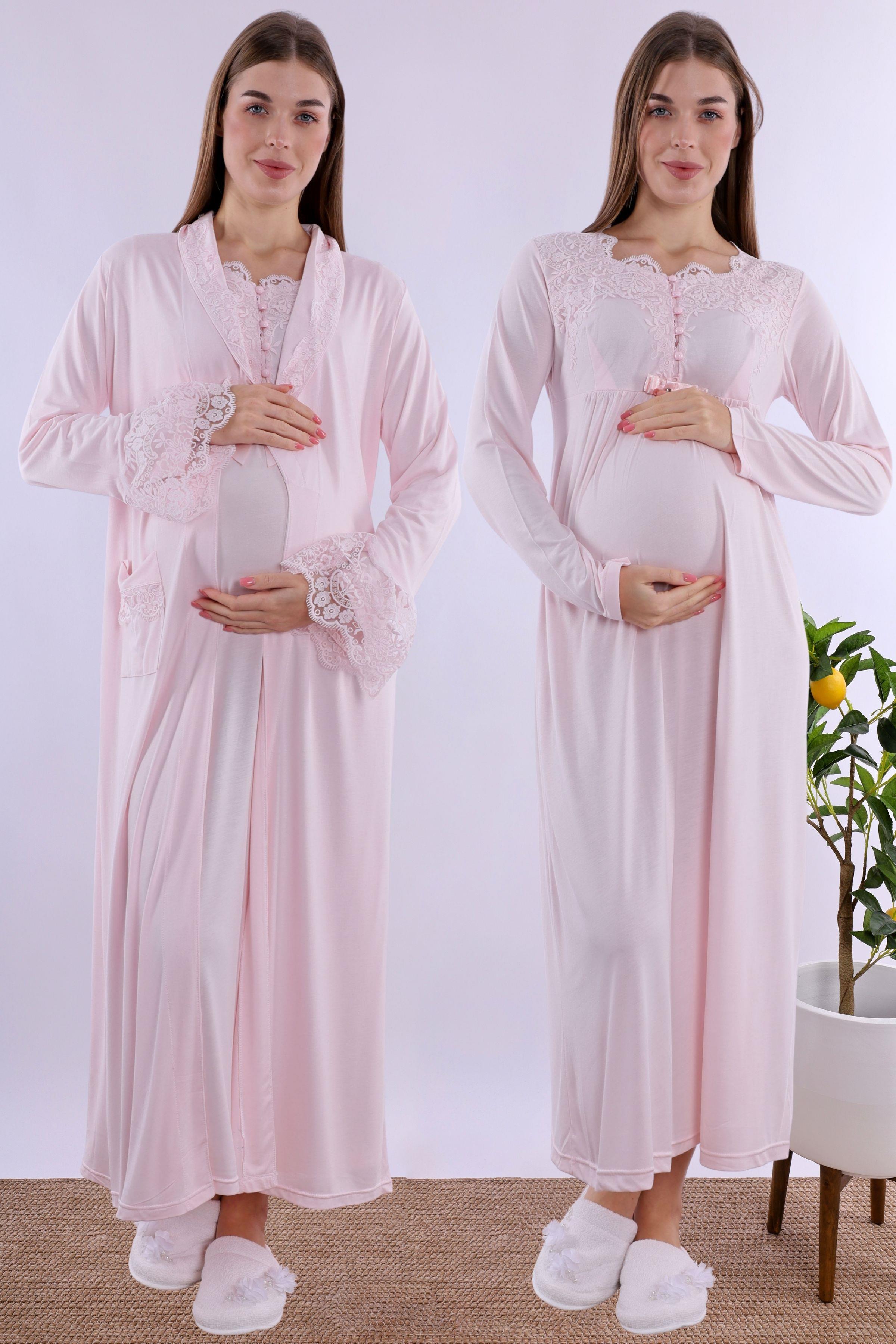 254172 Pembe Sabahlıklı Hamile Lohusa Gecelik Takım