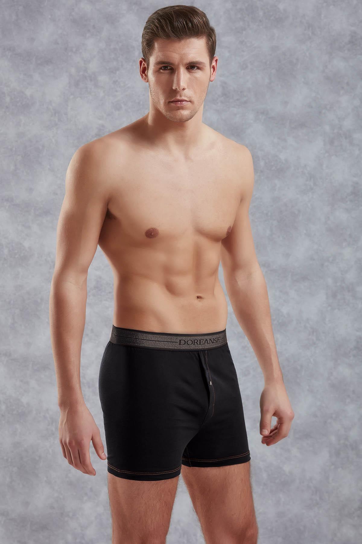 Doreanse 1520 Siyah Erkek Pamuk Normal Paça Boxer