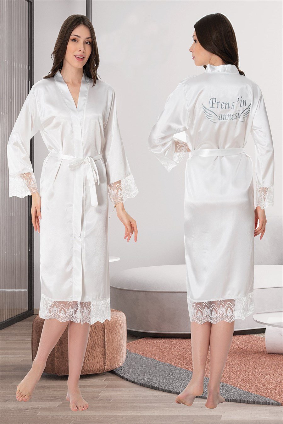 Effortt 1044 Prens'in Annesi Yazılı Lohusa Saten Sabahlık