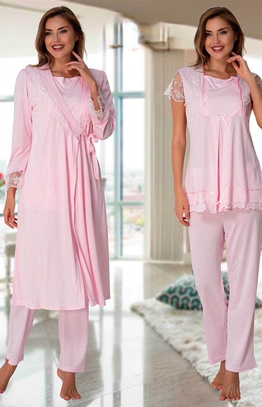 Effortt 2054 Pembe Sabahlıklı Lohusa Pijama Takımı