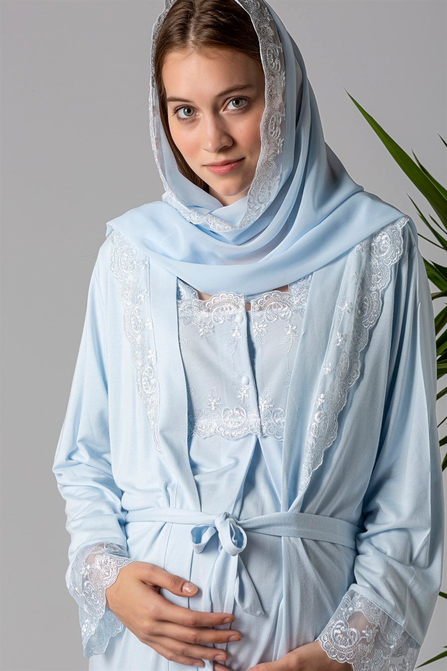 Effortt 22401 Mavi Sabahlıklı Hamile Lohusa Pijama Takımı