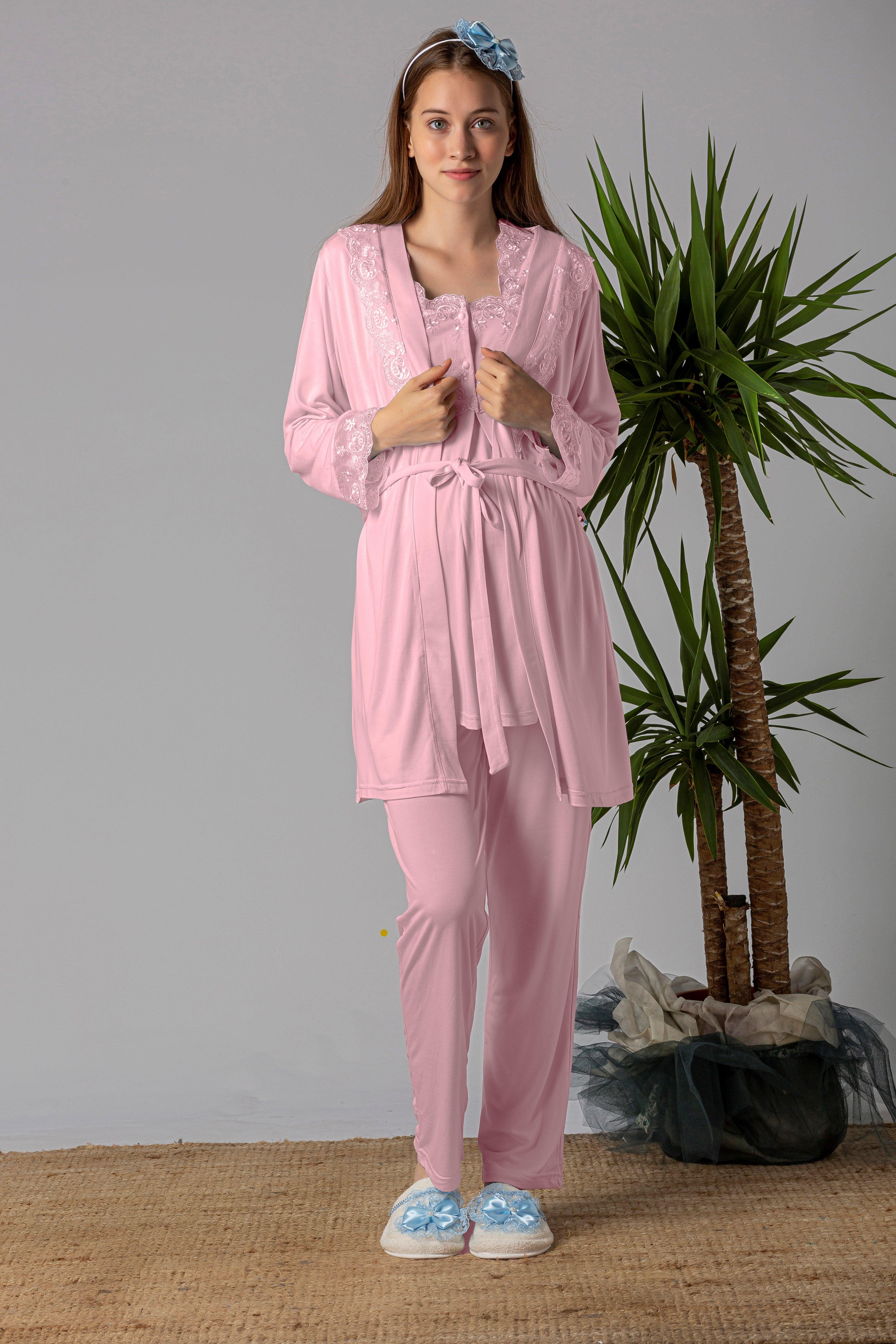 Effortt 22401 Pembe Sabahlıklı Hamile Lohusa Pijama Takımı