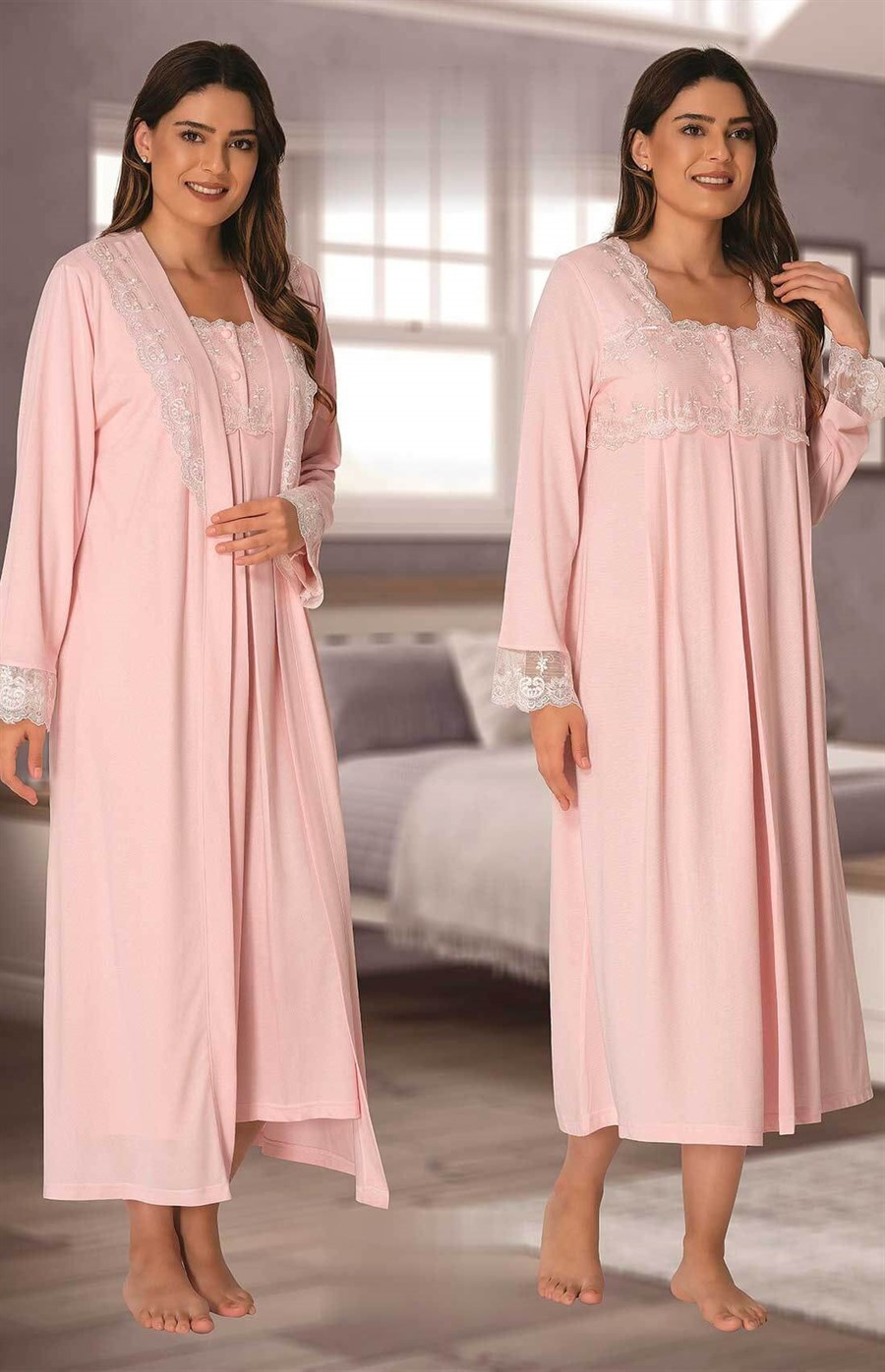 Effortt 2402 Pembe Sabahlıklı Lohusa Gecelik Takım