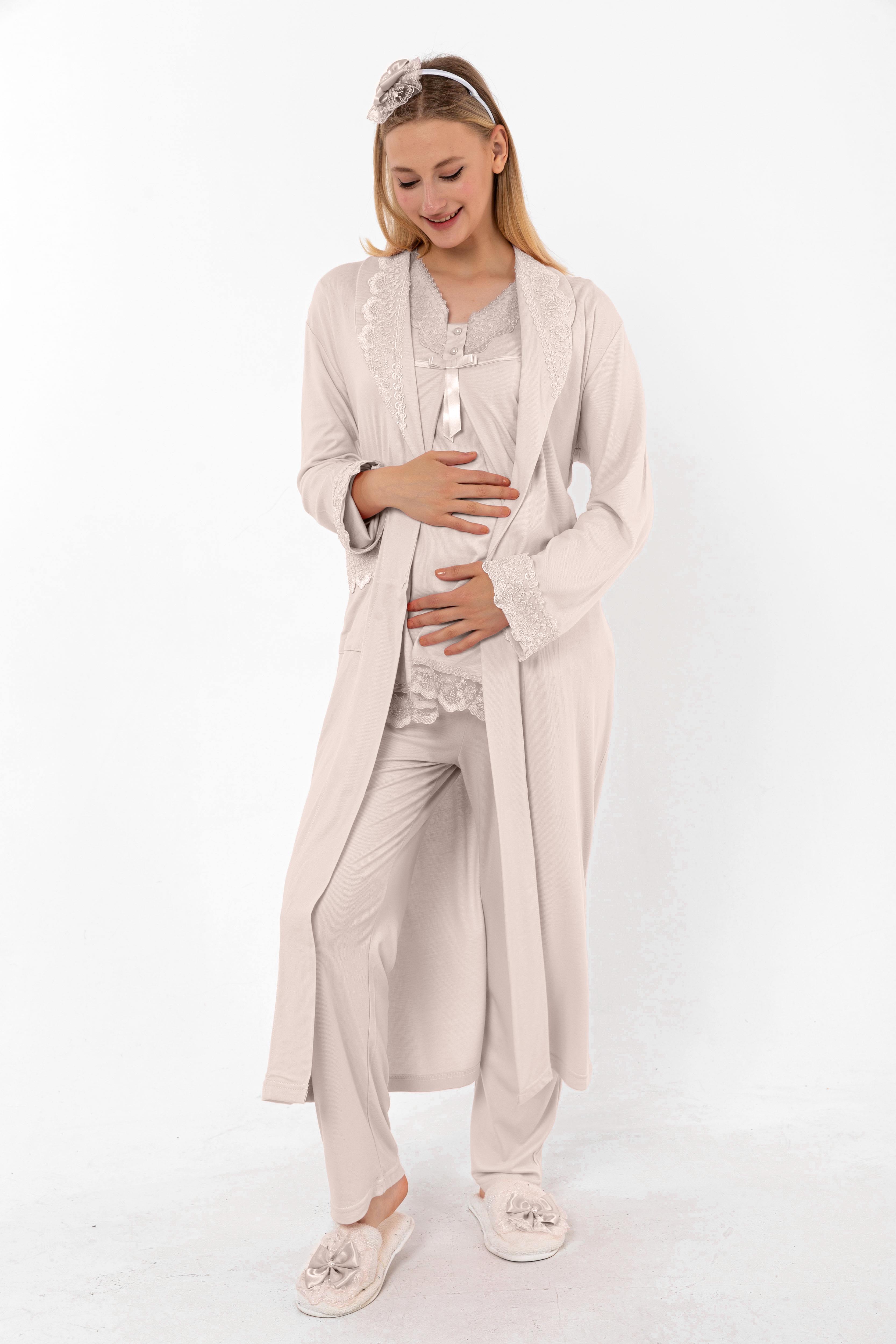 Effortt 24034 Kahverengi Sabahlıklı Hamile Lohusa Pijama Takımı